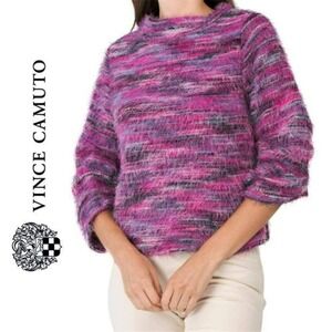 Vince Camuto Fuzzy Knit Mock Neck Pullover Sweater Pink Purple Blue Black M